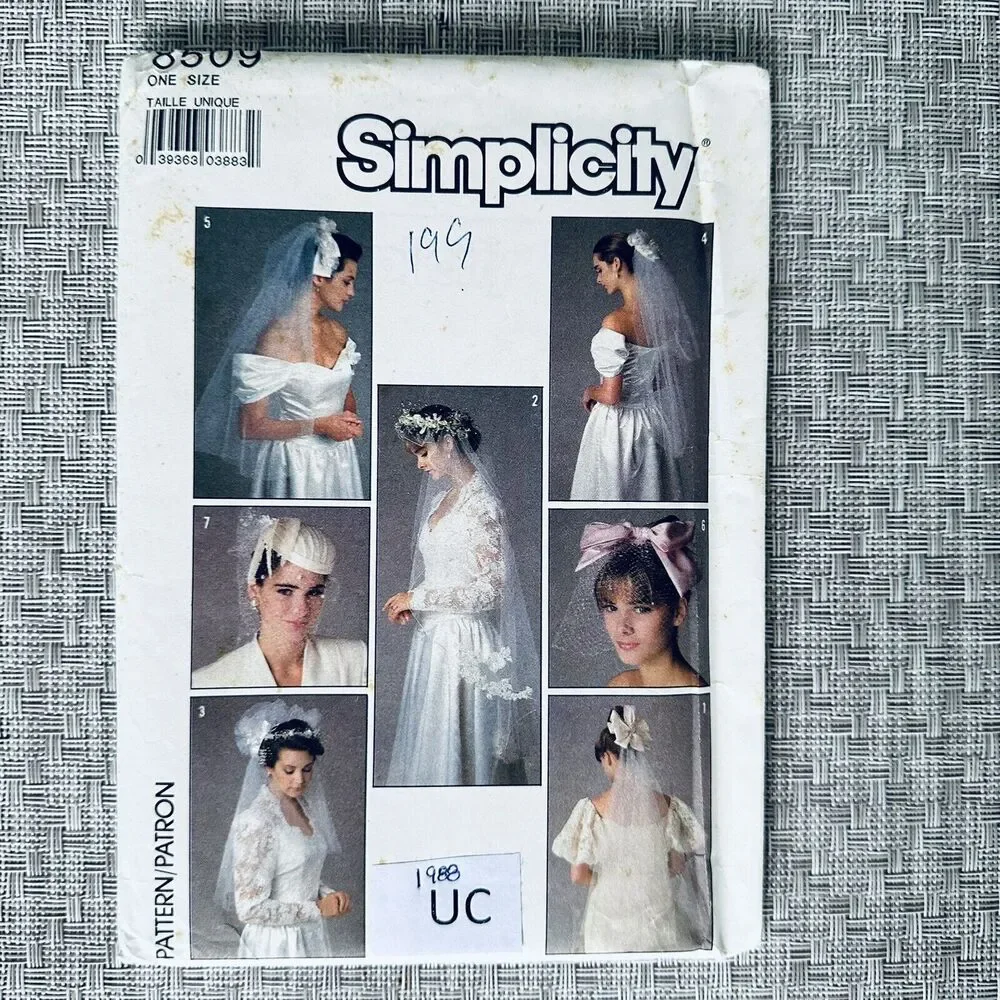 Vintage 80s Simplicity Pattern 8509 Bridal Veils Head Pieces Wedding Veils UC